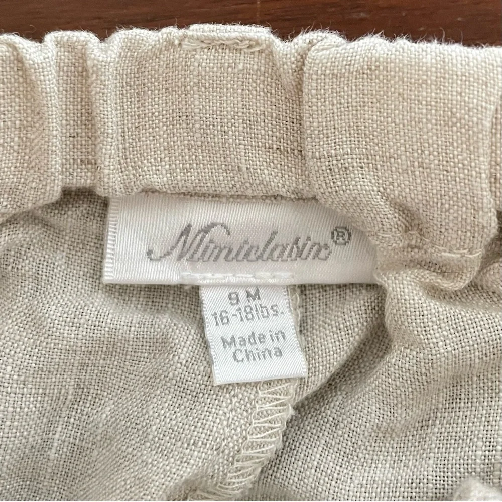 Miniclasix 100% Linen Pants Baby Boy 9M Cream Dress Pants Adjustable Waist - Picture 2 of 10